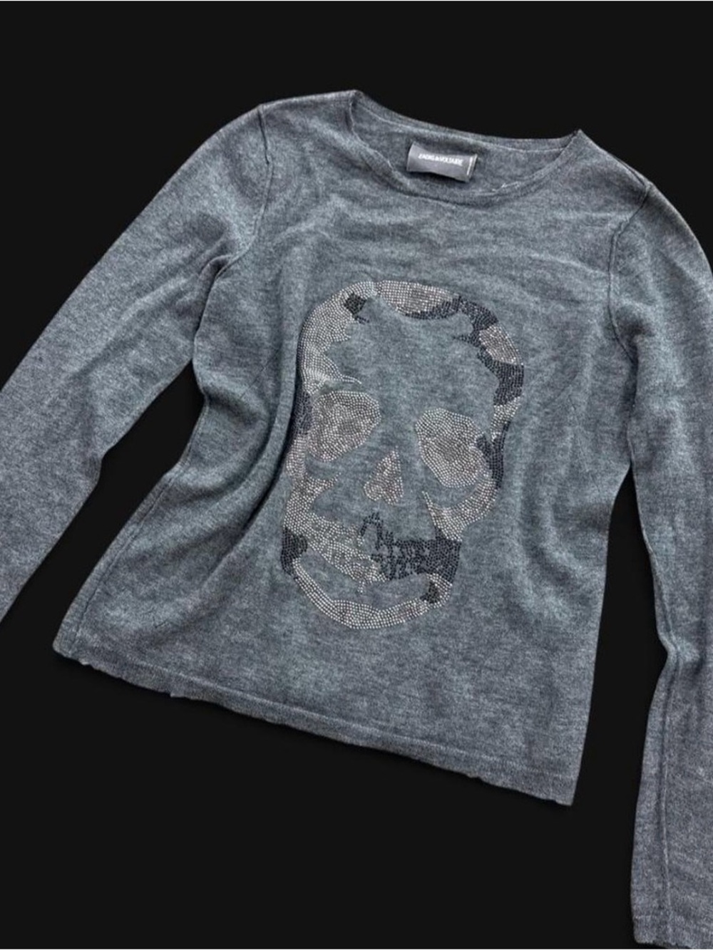 Long-Sleeve Grey Skull Sequin Top